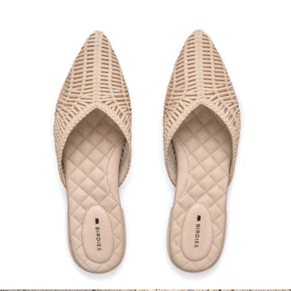 Birdies Swan woven mule 8 pale pink petal light buff nude slip on flat leather